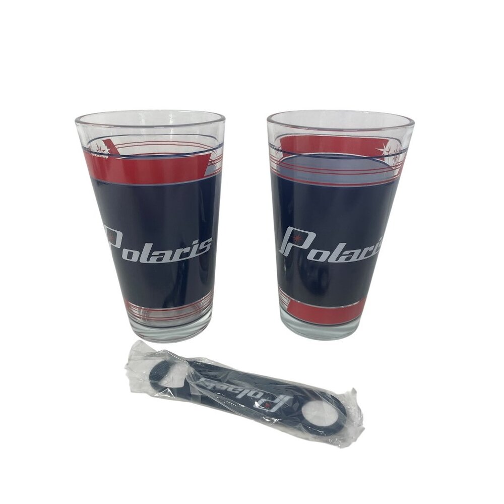 Polaris Pint Glass Set (2) with Bottle Opener - 16 oz, Hand Wash, NEW in Box